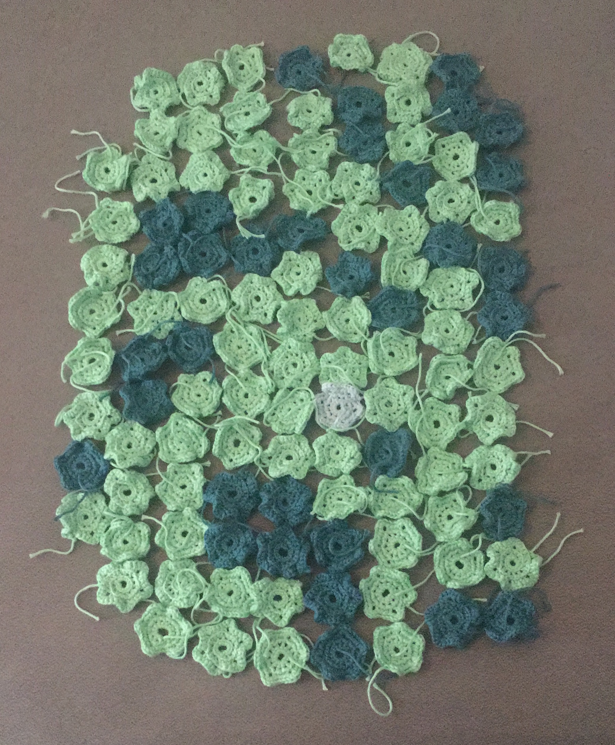 A few hexagons layout for blanket design, technique: crochet