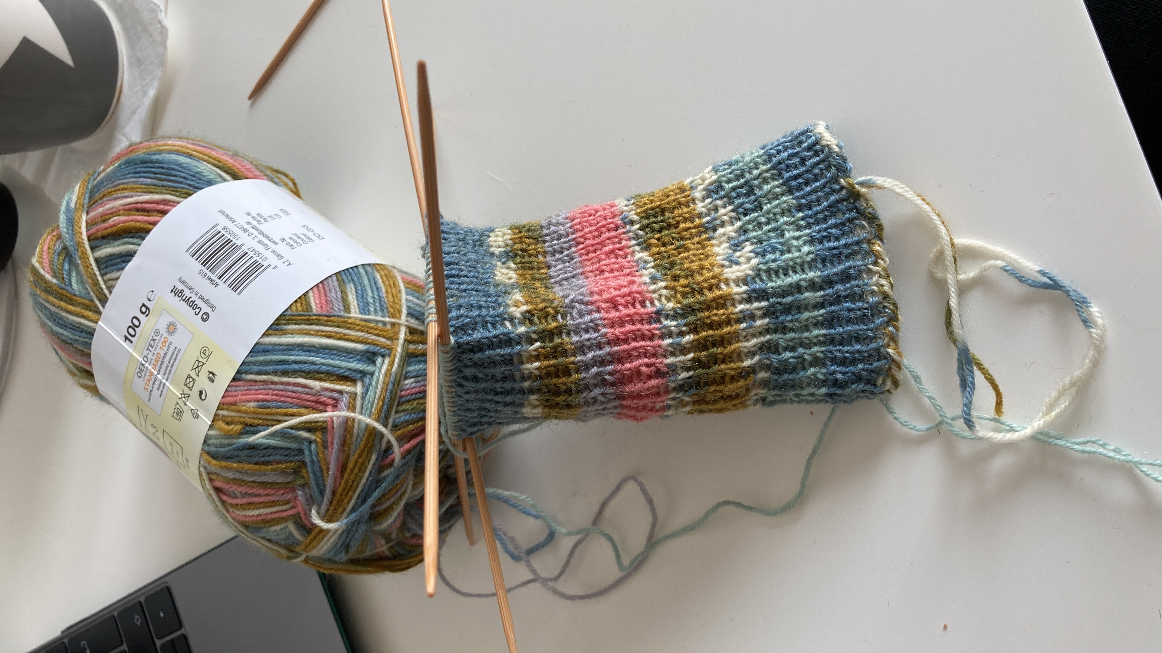 Half-way done, knitted sock